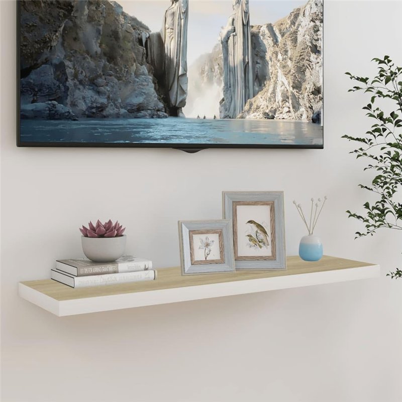 Image secondaire de VidaXL Étagère flottante murale Chêne et blanc 100x23,5x3,8 cm MDF