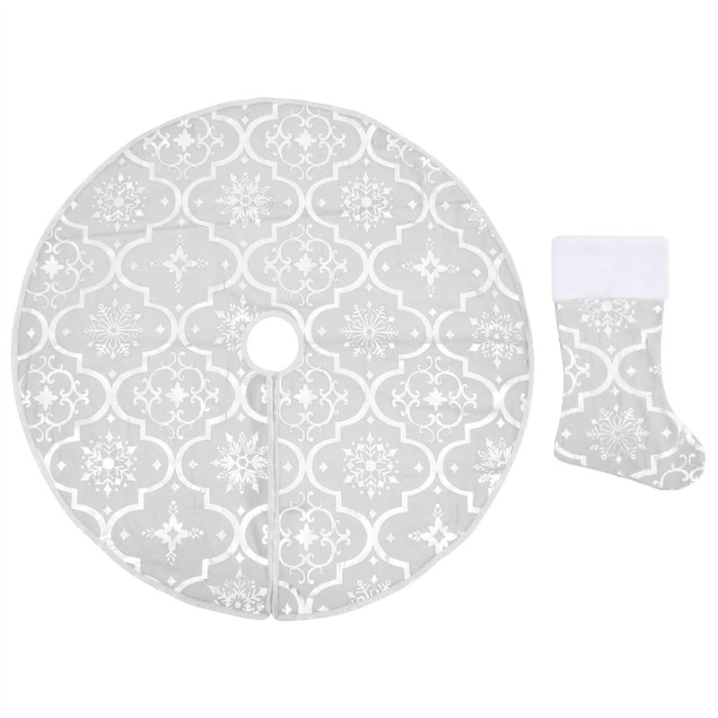 VXL Jupe de sapin de Noël de luxe et chaussettes en tissu blanc 90 cm