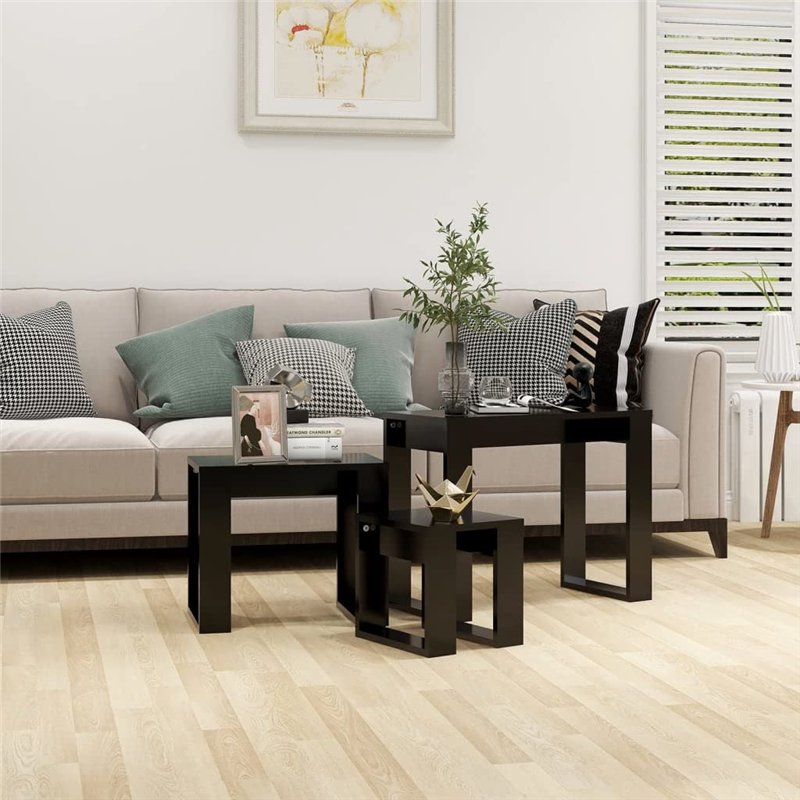 Image secondaire de Tavolini Impilabili 3 pz Neri in Legno Multistrato