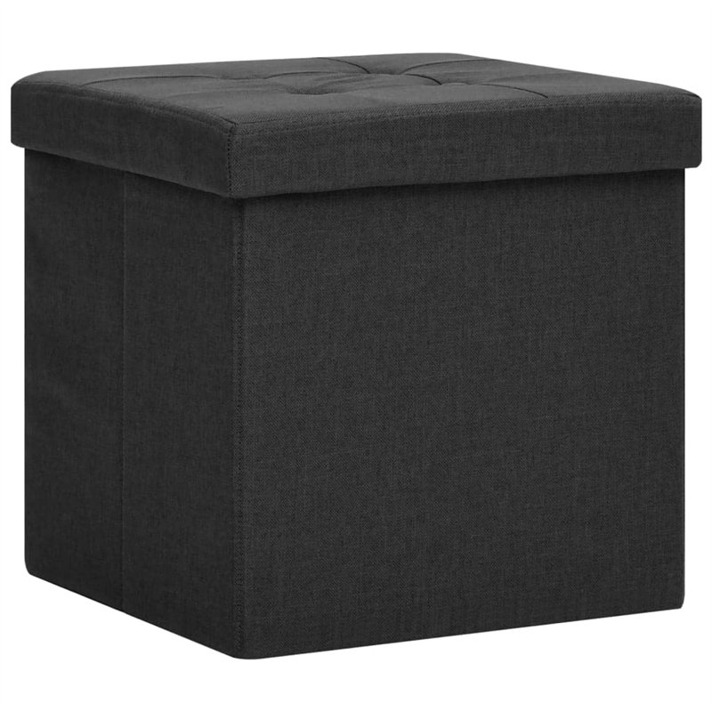 Tabouret de rangement pliable Noir Faux lin