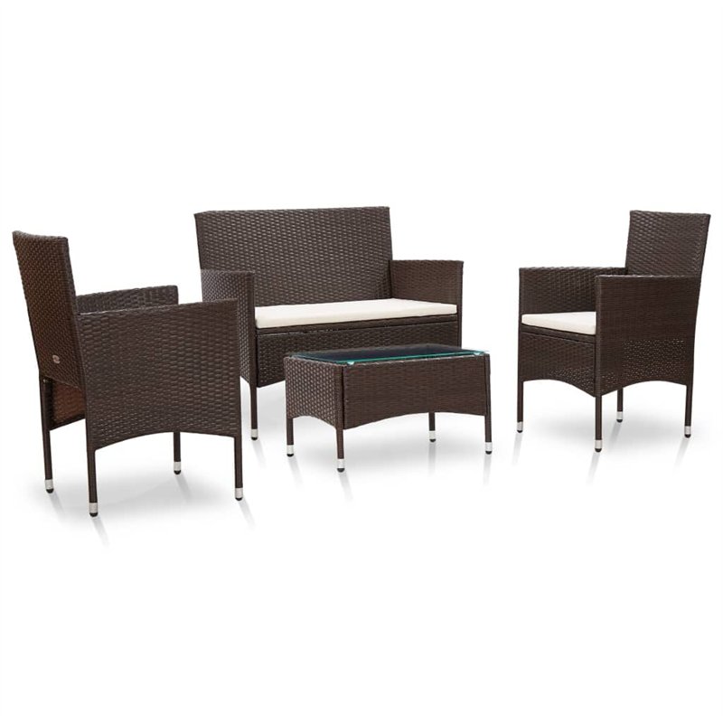 vidaXL Salon de Jardin 4 pcs avec Coussins Résine tressée Marron