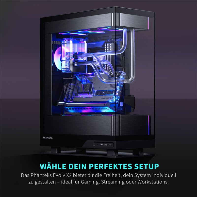 Image secondaire de Phanteks Evolv X2, châssis de Jeu mi-Tour, système de Refroidissement Vertical, châssis en Verre trempé Transparent, Panneau int
