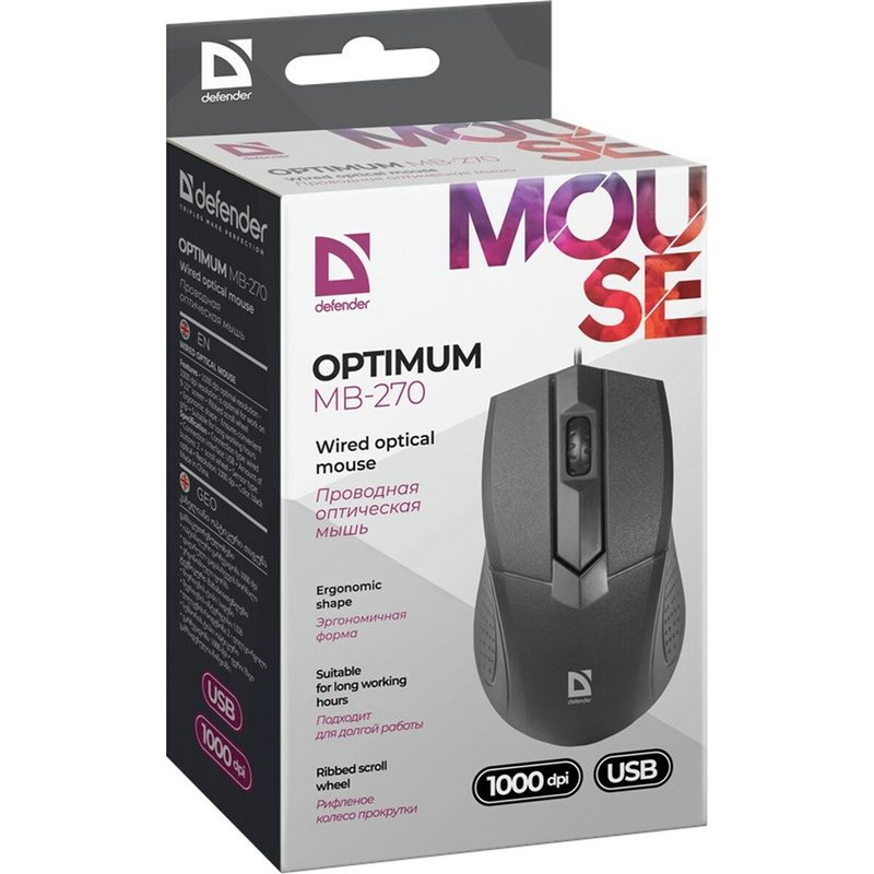 Image secondaire de Souris Optique Defender Optimum MB-270 Noir 1000 dpi (1000 dpi)