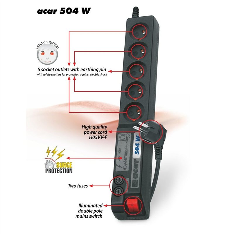 Image secondaire de Multiprise 5 Prises avec Interrupteur Acar W0073 (3 m)