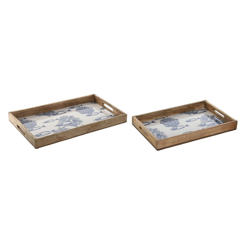 Image secondaire de Jeux de plateaux Home ESPRIT Bleu Blanc Naturel Bois de manguier 43,5 x 27 x 5,5 cm (2 Unités)