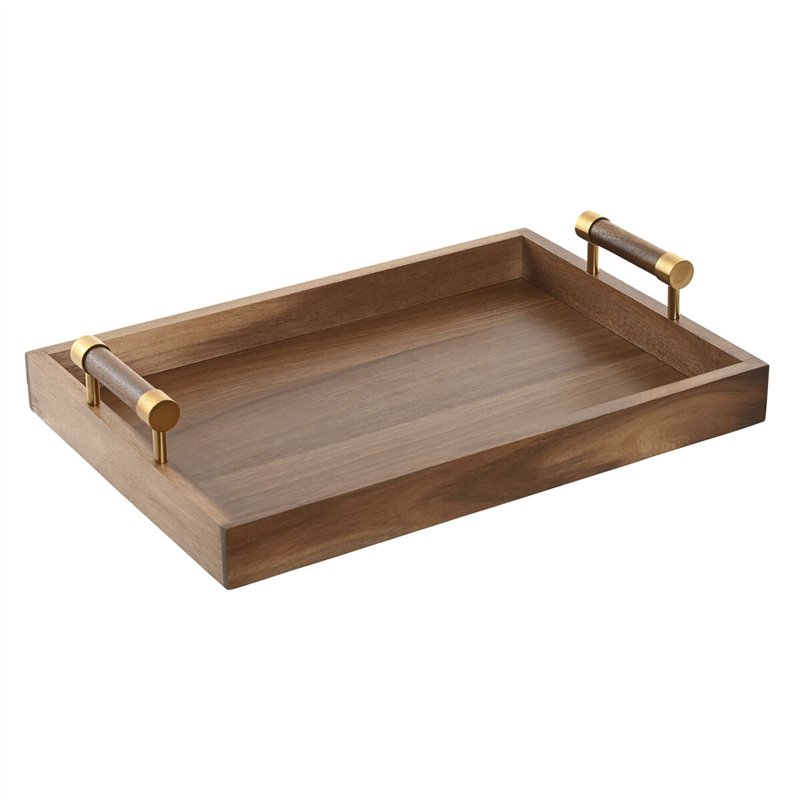 Plateau apéritif Home ESPRIT Doré Naturel Métal Acacia 39 x 26,5 x 8 cm