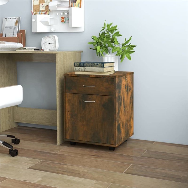 Image secondaire de vidaXL Armadietto con Ruote Rovere Fumo 45x38x54 cm Legno Multistrato