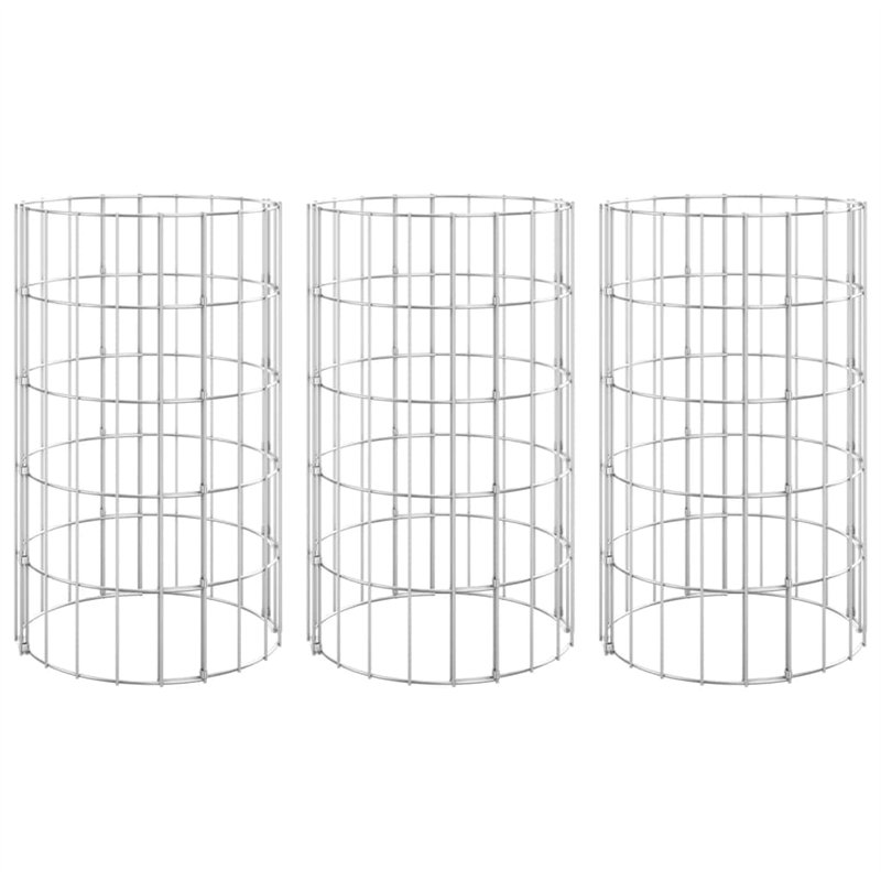 Lits surélevés circulaires en gabion 3 pièces en acier galvanisé Ø30 x 50 cm