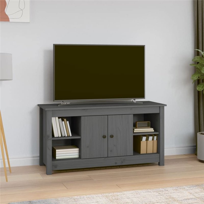 Image secondaire de Meuble TV Gris 103x36,5x52 cm Bois de pin massif