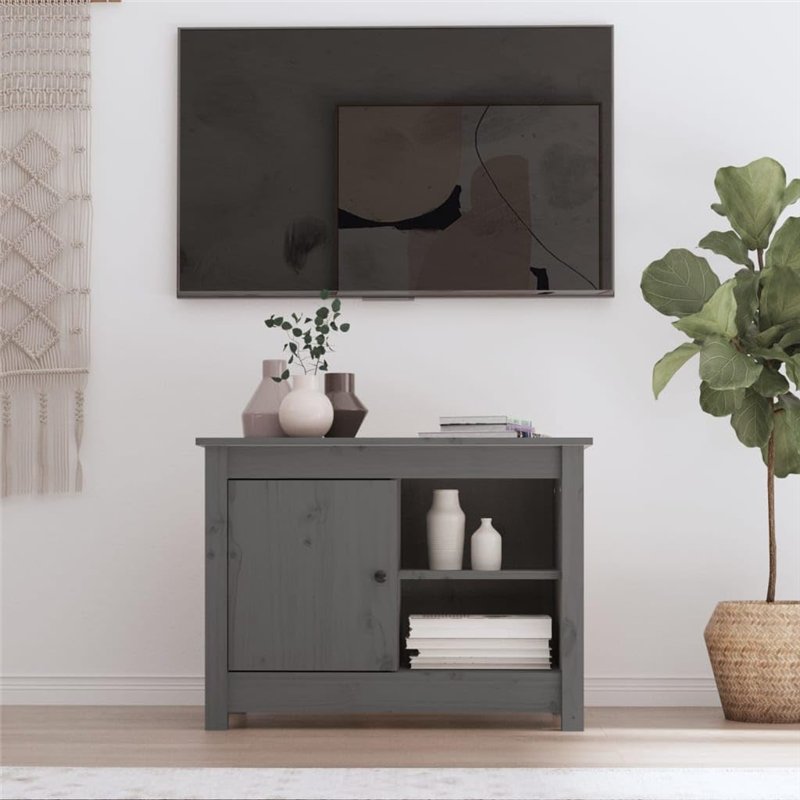 Image secondaire de Meuble TV Gris 70x36,5x52 cm Bois de pin massif