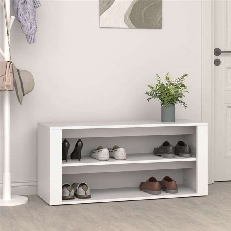 Image secondaire de vidaXL Étagère à chaussures Blanc 100x35x45 cm Rustique 2 Compartiments Rectangulaire