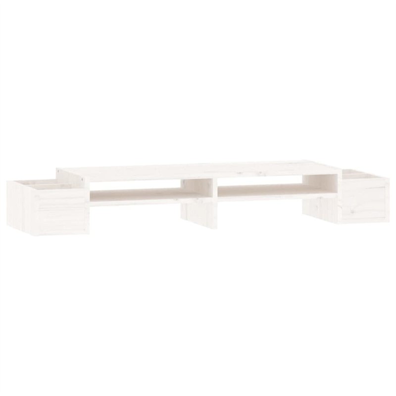 vidaXL Support de moniteur en pin massif Blanc 100 x 27,5 x 15 cm