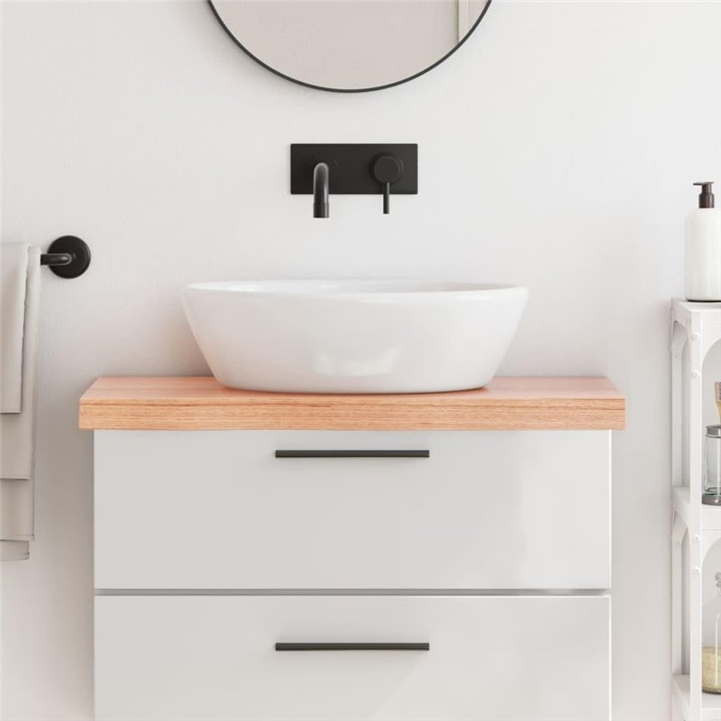 Image secondaire de vidaXL Comptoir de Salle de Bain, Dessus d'Armoire avec Bord Vivant, Plan de Travail de Toilette, Marron Clair 80x40x(2-6) cm Bo