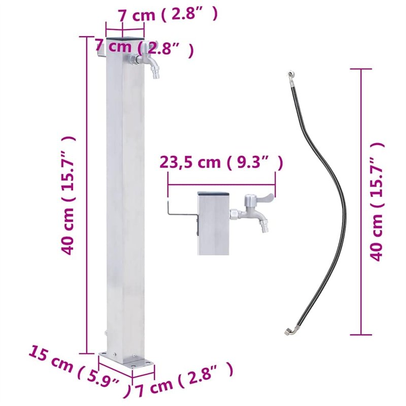 Image secondaire de vidaXL Colonne à Eau de Jardin 40 cm Acier Inoxydable carré, Robinet de Jardin, Robinet sur Pied, Colonne de Robinet de Jardin