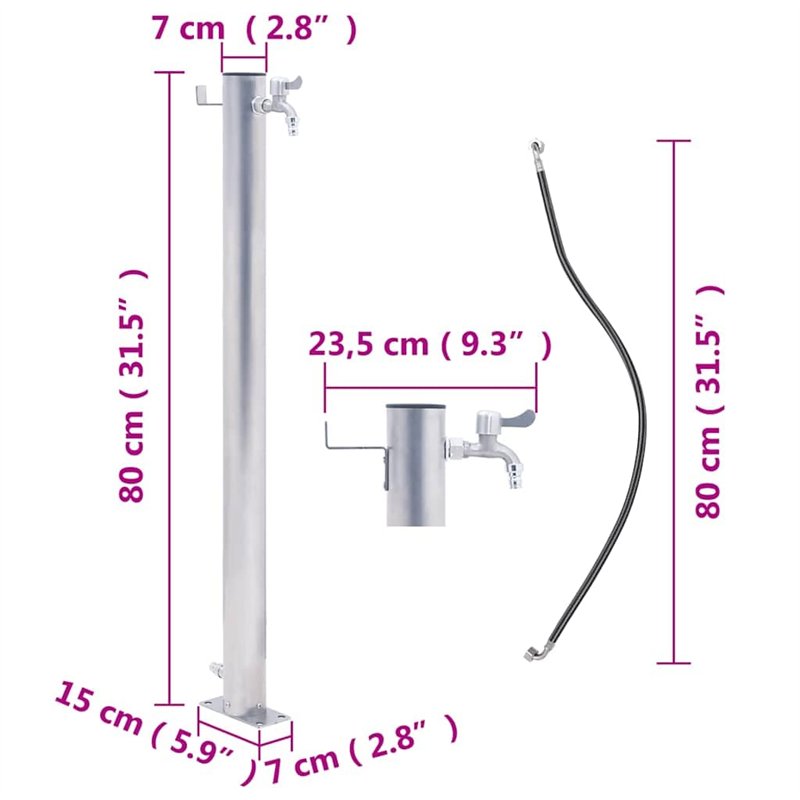 Image secondaire de vidaXL Colonne à Eau de Jardin 80 cm Acier Inoxydable Rond, Robinet de Jardin, Robinet sur Pied, Colonne de Robinet de Jardin, C