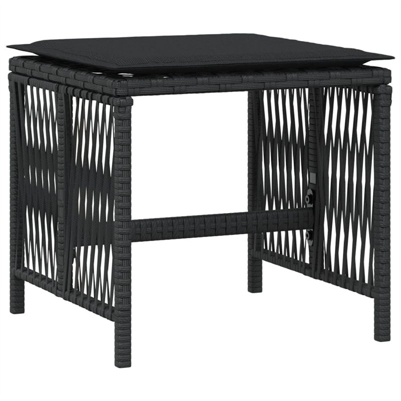 vidaXL Lot de 4 Tabourets de Jardin avec Coussins, Chaises de Patio, Sièges de Terrasse, Meubles d'Extérieur Arrière-Cour, Noir