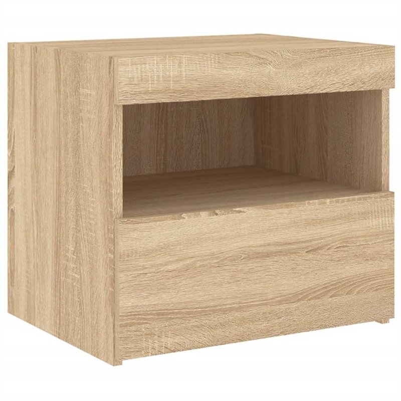 vidaXL Table de Chevet avec Lumières LED, Armoire de Lit avec Rangement, Table de Nuit, Armoire de Nuit, Moderne, Chêne Sonoma B