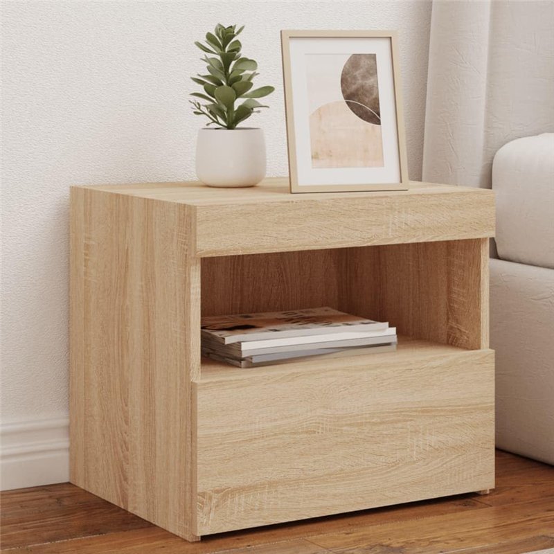 Image secondaire de vidaXL Table de Chevet avec Lumières LED, Armoire de Lit avec Rangement, Table de Nuit, Armoire de Nuit, Moderne, Chêne Sonoma B