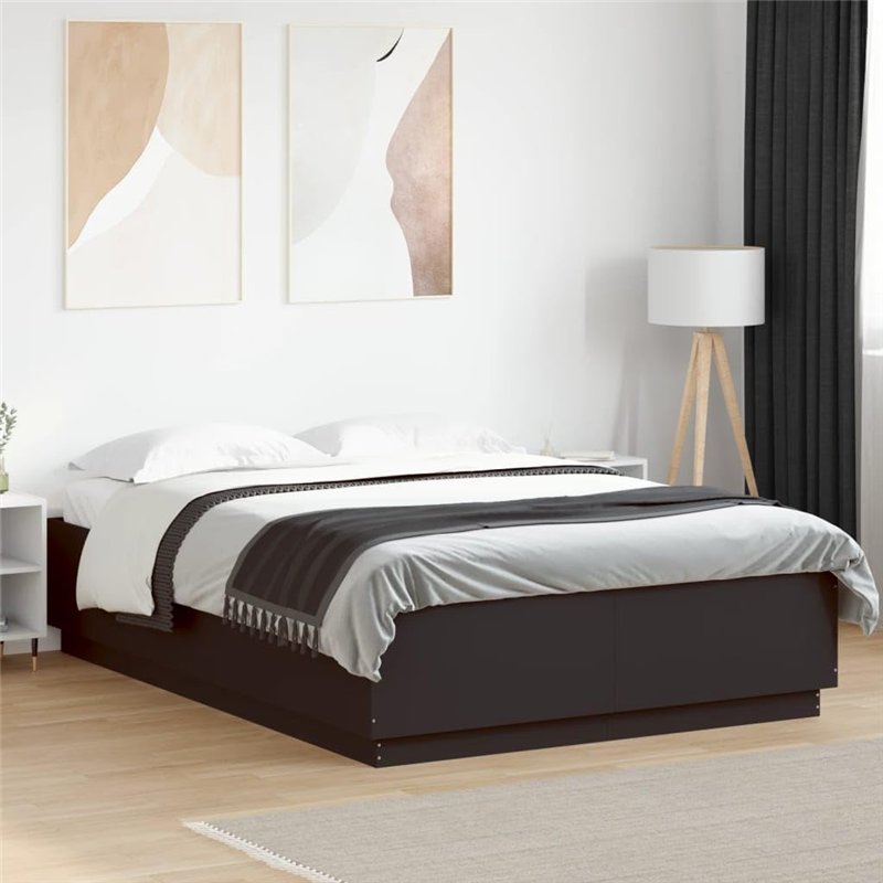 vidaXL Cadre de Lit, Lit Double avec Sommier à Lattes, Lit Adulte, Meuble de Chambre à Coucher, Moderne, Noir 120x200 cm Bois d'