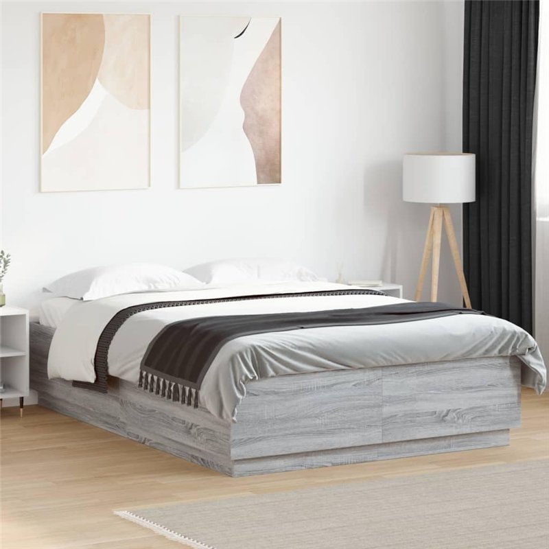 vidaXL Cadre de Lit, Lit Double avec Sommier à Lattes, Lit Adulte, Meuble de Chambre à Coucher, Moderne, Sonoma Gris 120x200 cm