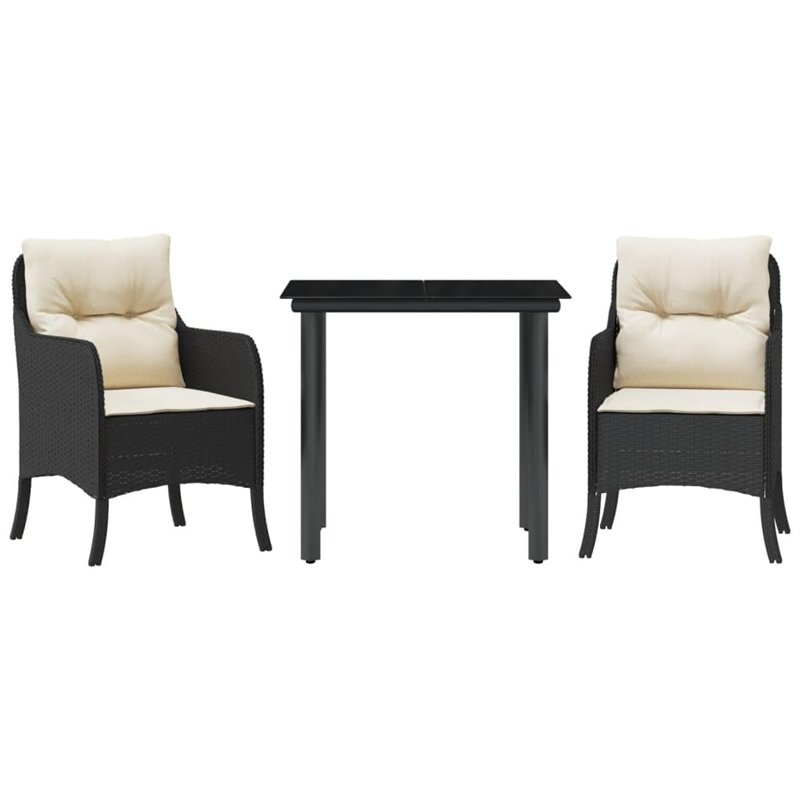 vidaXL Ensemble à Manger de Jardin avec Coussins 3 pcs, Table et Chaises de Patio, Meubles d'Extérieur Terrasse, Moderne, Noir R