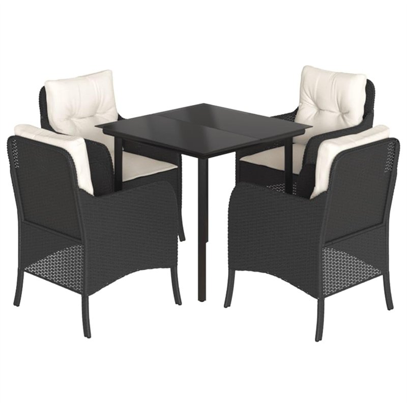 vidaXL Ensemble à Manger de Jardin avec Coussins 5 pcs, Table et Chaises de Patio, Meubles d'Extérieur Terrasse, Moderne, Noir R