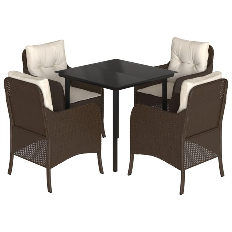 vidaXL Ensemble à Manger de Jardin avec Coussins 5 pcs, Table et Chaises de Patio, Meubles d'Extérieur Terrasse, Moderne, Marron