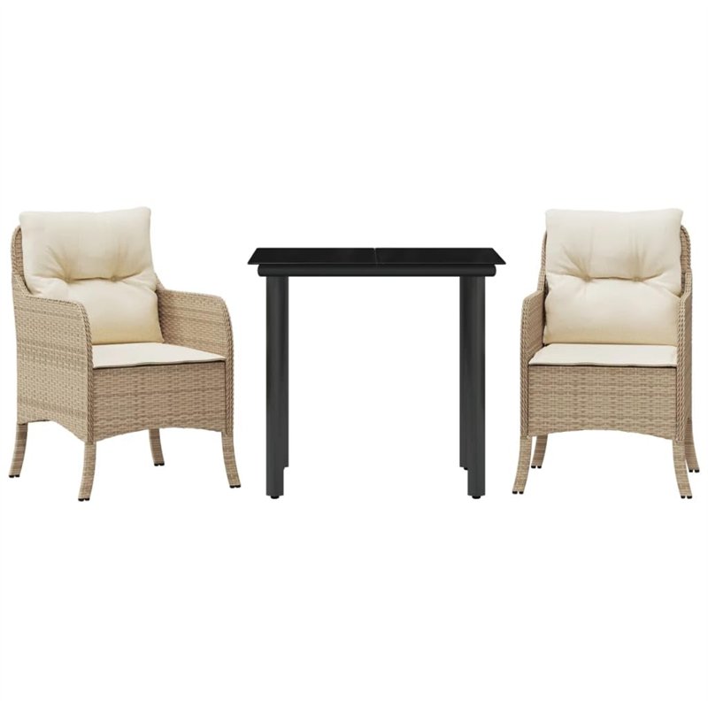 vidaXL Ensemble à Manger de Jardin avec Coussins 3 pcs, Table et Chaises de Patio, Meubles d'Extérieur Terrasse, Moderne, Beige