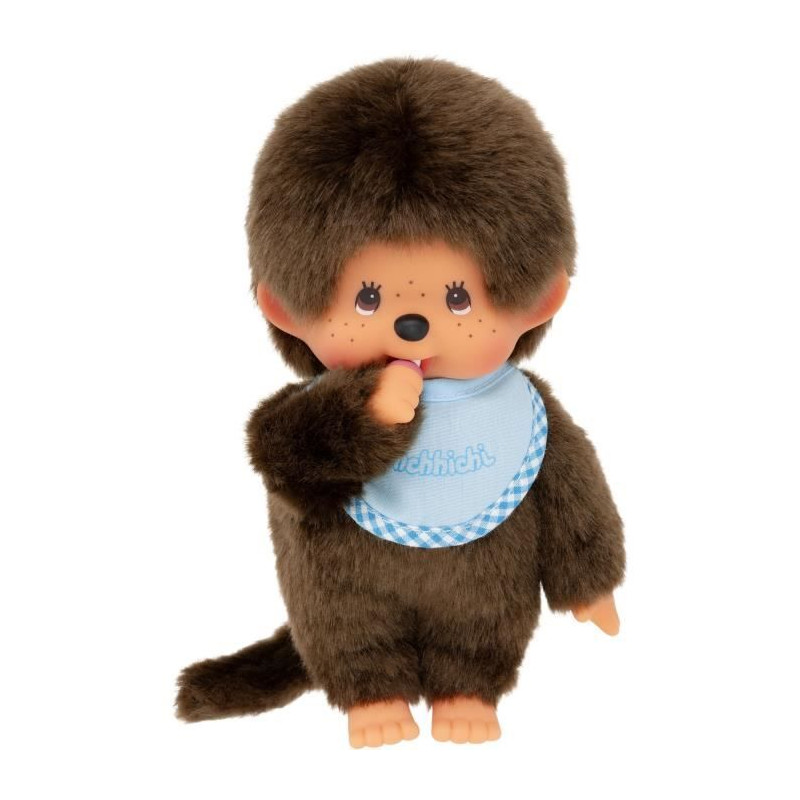 Image secondaire de Peluche singe - BANDAI - Monchhichi Bavoir Bleu Ciel - 20 cm