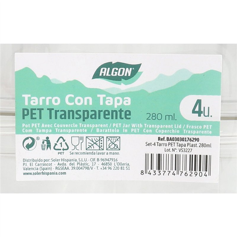 Image secondaire de Bocal Algon 280 ml 8,5 x 6,5 cm (4 Pièces) (12 Unités)