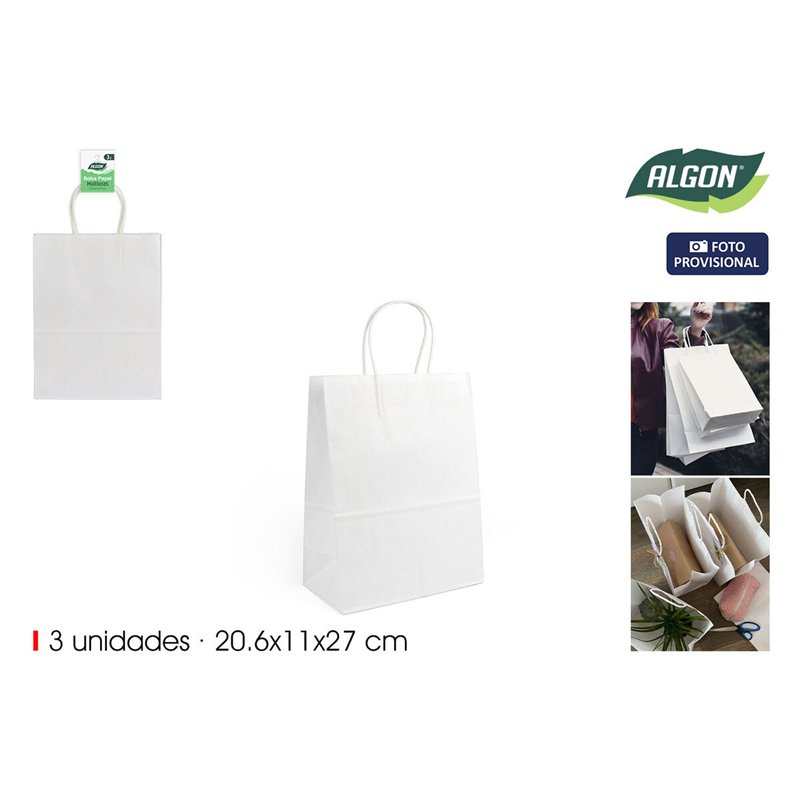 Image secondaire de Sac en papier Algon Blanc 20,6 x 11 x 27 cm 3 Pièces (24 Unités)