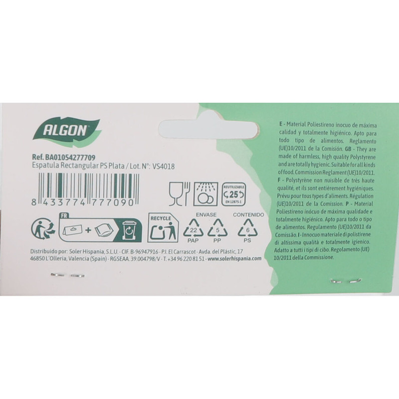Image secondaire de Palette de cuisine Algon PS PLATA Rectangulaire 7,5 x 24,5 cm (24 Unités)