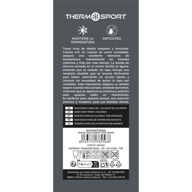 Tasse Thermos avec Couvercle ThermoSport 480 ml (9 Unités)