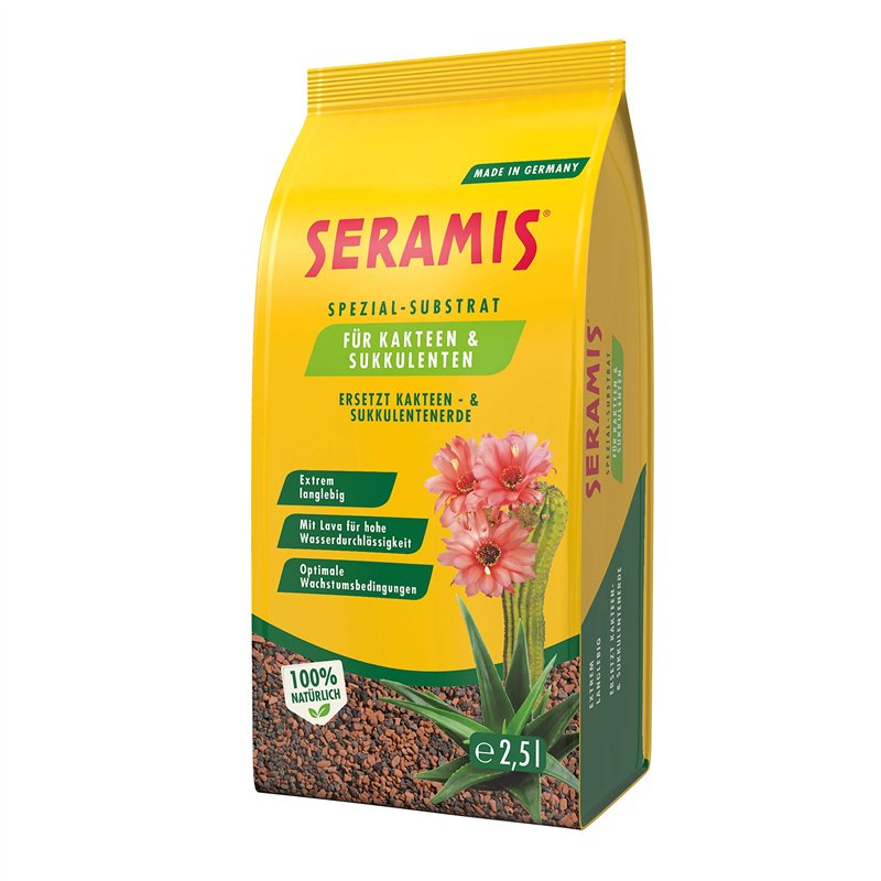 Seramis granulés pour cactus et plantes grasses, 2,5 L – Billes d’argile, substitut de terreau pour cactus stockant eau et nutri