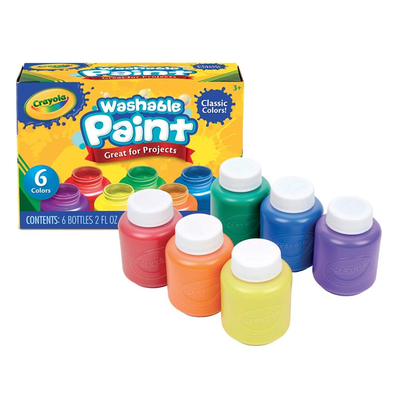 CRAYOLA - Gouaches lavables pour Enfants, 6 Couleurs Classiques, pour l'école et Les Loisirs créatifs, 54-1204