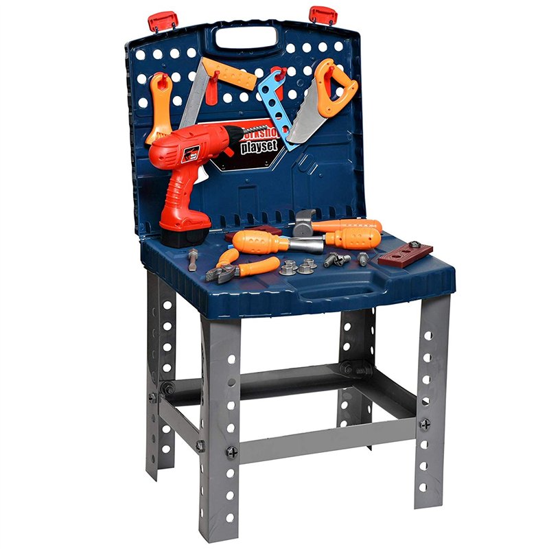 Playkidiz Établi de Construction - Ensemble d'outils pour Enfants - Coffret à Outils Portable Comprenant Une perceuse électrique