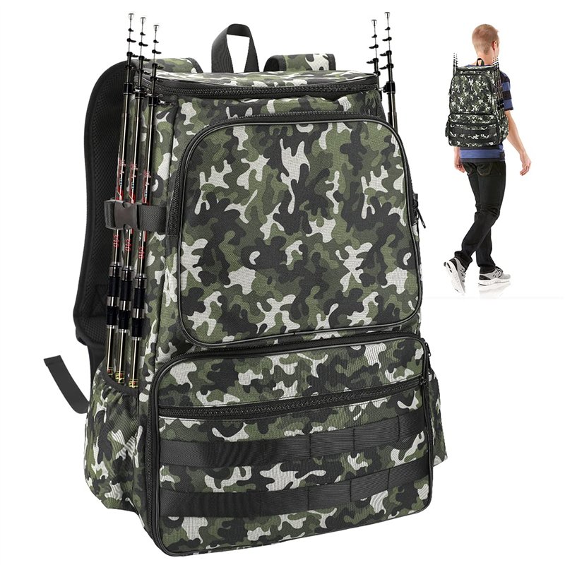 Luckits Sac à Dos de pêche, imperméable sans Plateaux Sac d'équipement avec Porte-Canon boîte multifonctionnelle pour l'extérieur