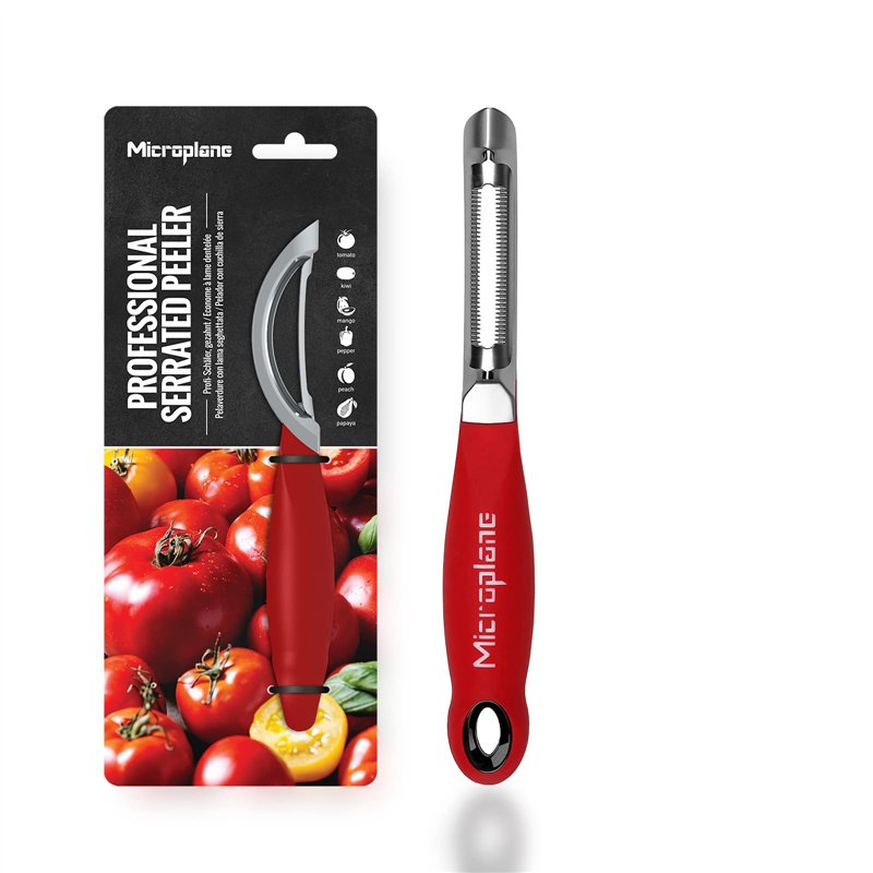 Microplane Éplucheur/Économe à Lame dentelée ultra affutée en acier inoxydable s´adapte aux gauchers et aux droitiers