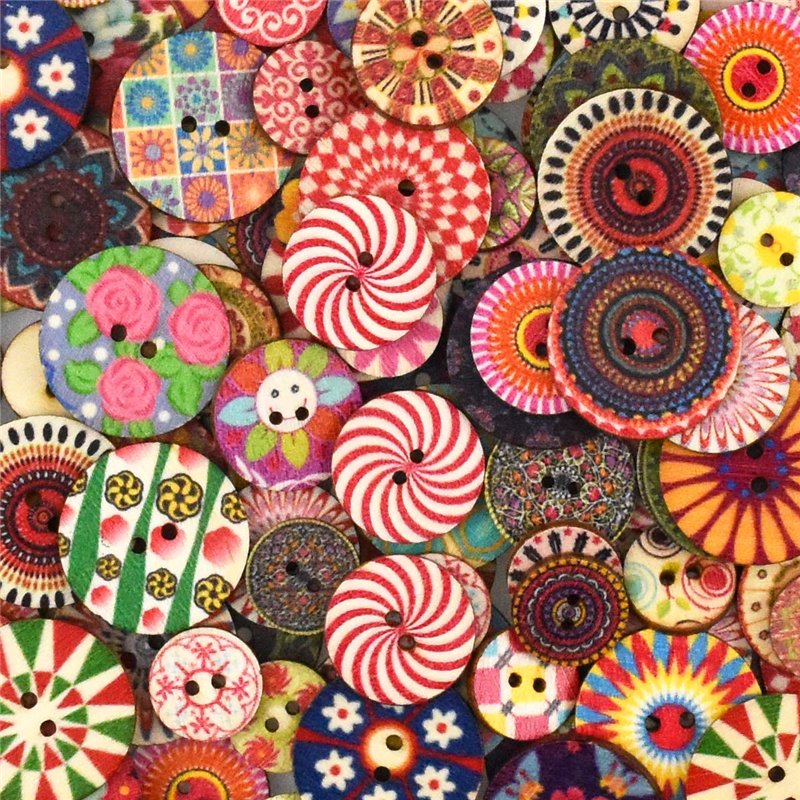 Image secondaire de YMWALK Boutons en bois boutons en bois de forme ronde imprimés 300Pcs Couleur et taille mélangées pour la couture, l'artisanat,