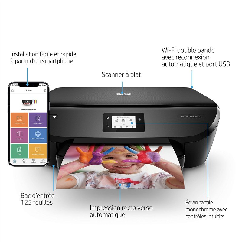 Image secondaire de HP ENVY 6220 4800 x 1200DPI A jet d'encre thermique A4 12ppm Wifi - Multifonctions (A jet d'encre thermique, 4800 x 1200 DPI, 12