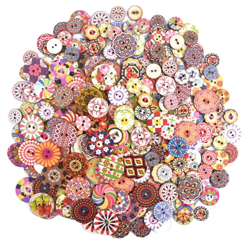 Skyzone 300 pièces Bouton Rond pour Enfants, boutons mercerie 2 Trous en bois pour Couture Artisanat Bricolage Ornement Fait à l