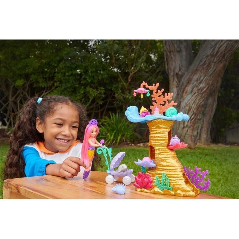 Image secondaire de Barbie Coffret Barbie Mermaid Power avec Poupée Chelsea Sirène, 4 Figurines d’Animaux, 1 Espace de Jeu Récif Corallien et Access