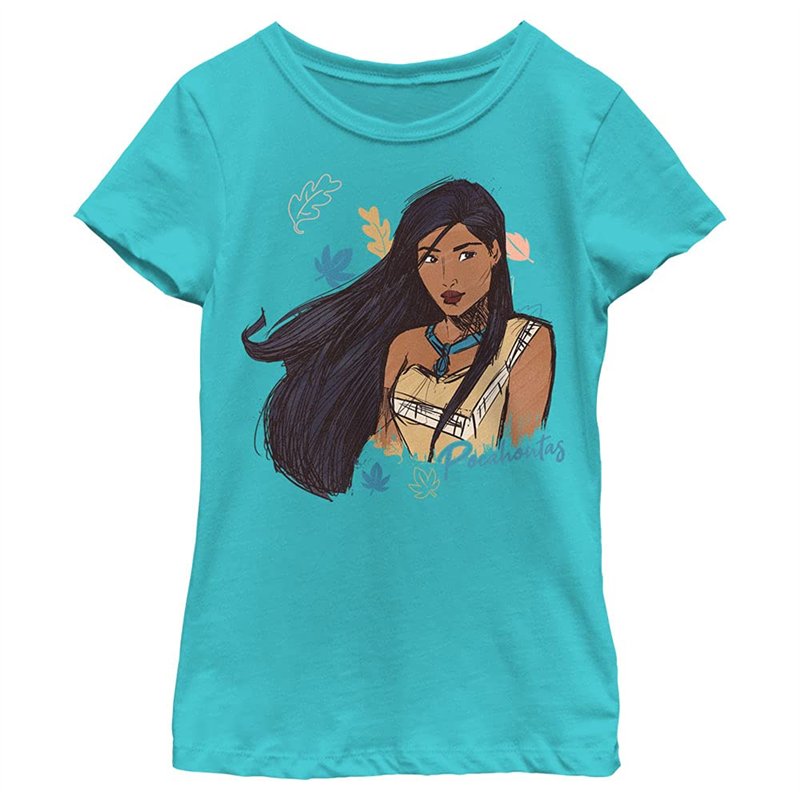 Disney Princess Pocahontas Sketchy Girl's Solid Crew Thé Tahiti Blue, XS, Tahiti Blue, XS