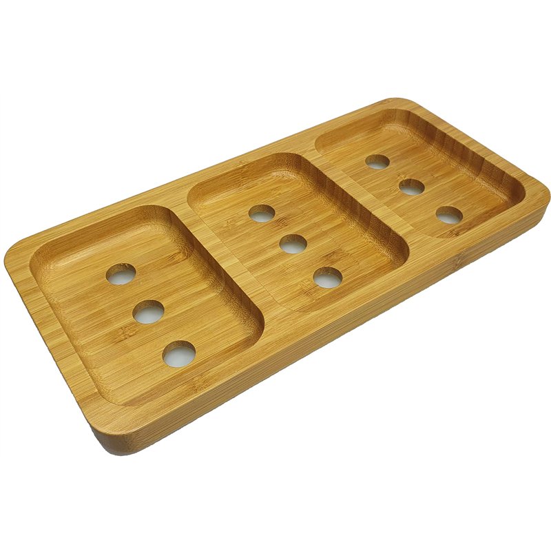 Suuted Porte-Savon élégant à 3 Compartiments en Bois de Bambou Naturel pour Salle de Bain/Douche/Cuisine, avec évacuation de l'eau