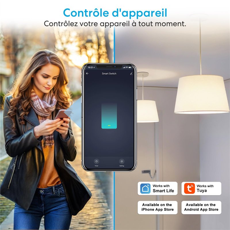 Image secondaire de LoraTap Lot de 2 Interrupteur WiFi Alexa Sans Fil, MINI TAILLE, Récepteur 2500W 10A, Commutateur Connecté Intelligent, Commande