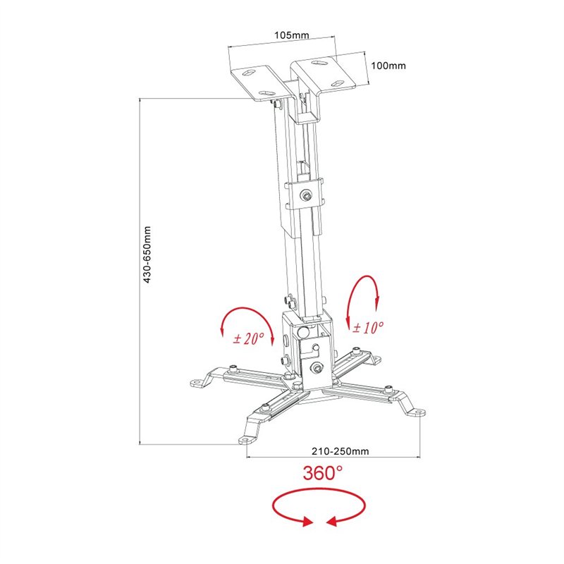 Image secondaire de Inotek PCM400-43-65 Support Plafond Universel pour vidéoprojecteur avec Mat réglable de 43 cm à 65 cm Argent