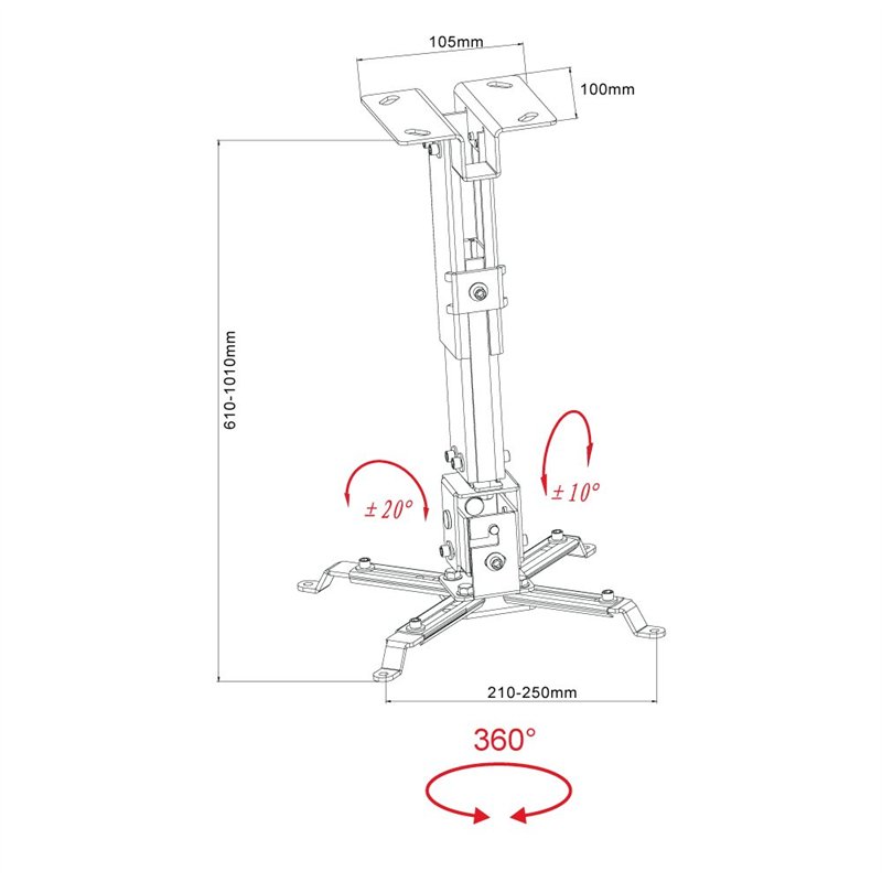Image secondaire de Inotek PCM400-61-101 Support Plafond Universel pour vidéoprojecteur avec Mat réglable de 61 cm à 101 cm Argent