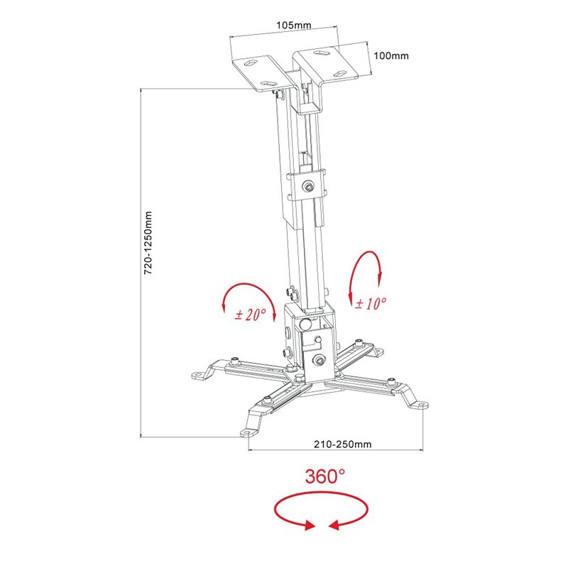 Image secondaire de Inotek PCM400-72-125 Support Plafond Universel pour vidéoprojecteur avec Mat réglable de 72 cm à 125 cm Argent
