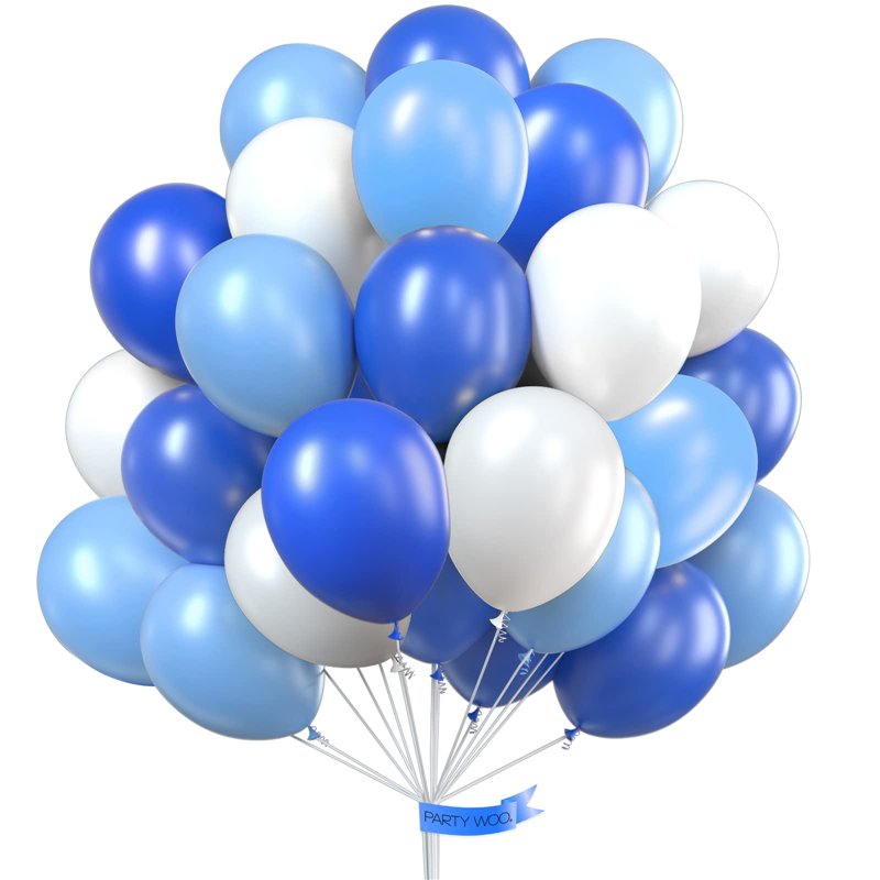 PartyWoo Bleu Blanc Ballon, 100 pcs 12 Pouces Bleu Blanc Ballons pour Decoration Bapteme Garcon Ballons Fête, Ballons Latex, Bal