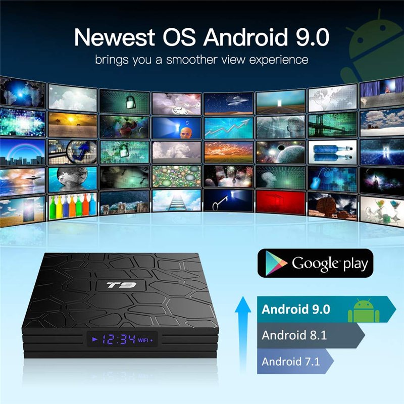 Image secondaire de TUREWELL T9 Android 9.0 Boîtier TV 2 Go RAM/16 Go ROM Support 2.4/5.0 GHz WiFi BT4.0 RK3318 Quad-Core 4K 3D HD DLNA Smart TV Box